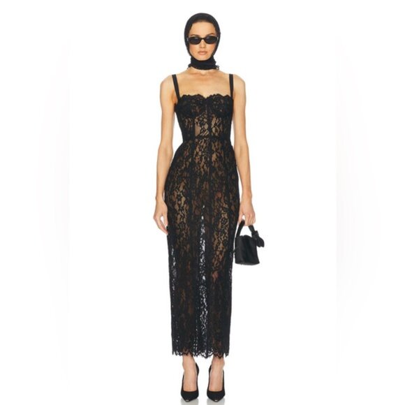 NEW Helsa Lace Column Dress Sheer Bustier Maxi Black | XS - Picture 5 of 16
